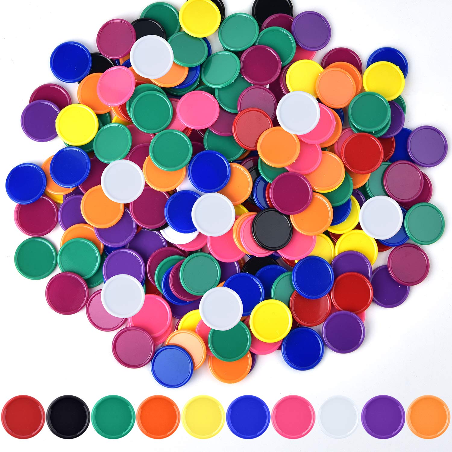 Coopay 300-Piece Bingo Chips Bulk – 1-Inch Plastic Counters in 10 Colors for Math Practice and Games