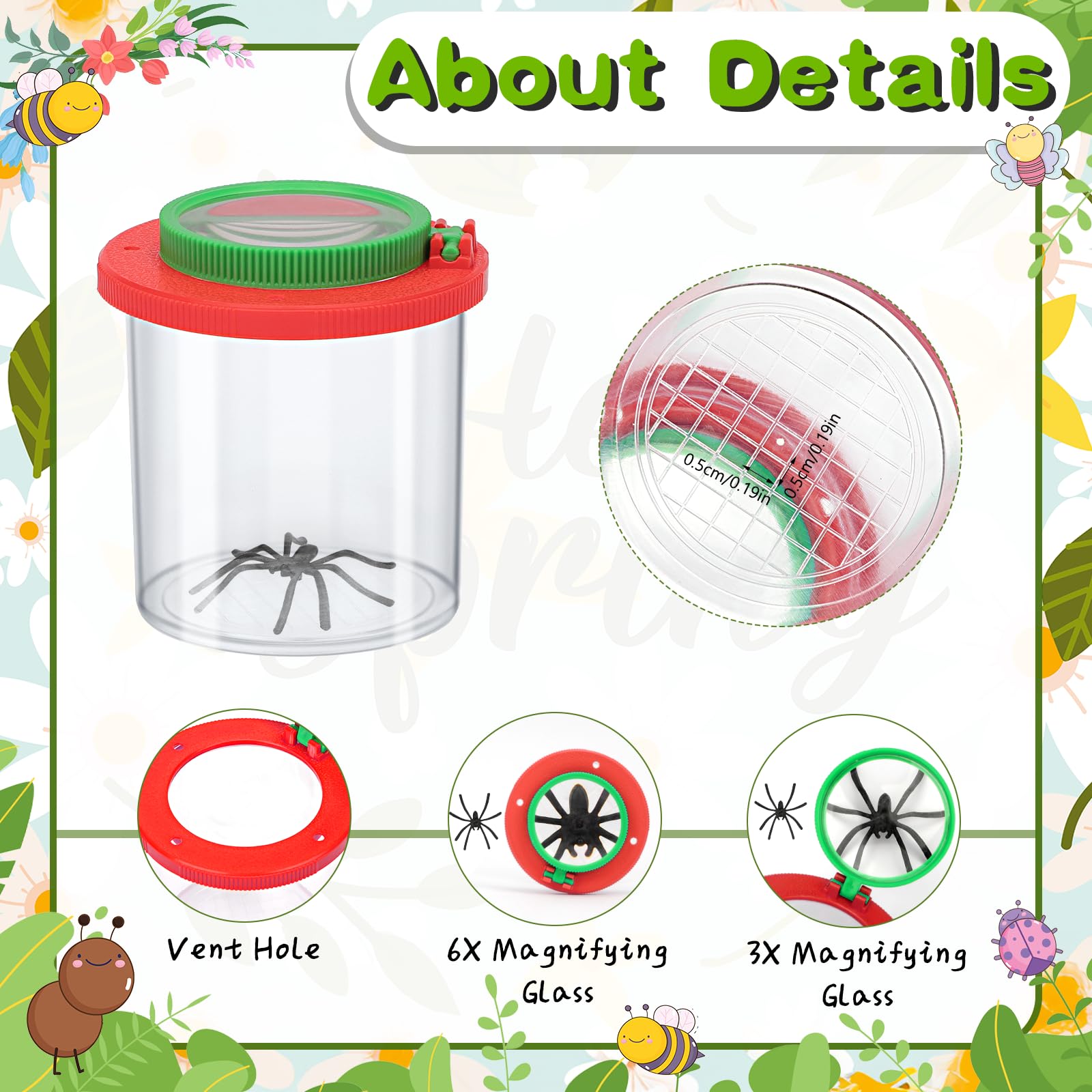 Coopay 4-Piece Magnifying Insect Box Set – Bug Viewer with 3x & 6x Lenses for Kids