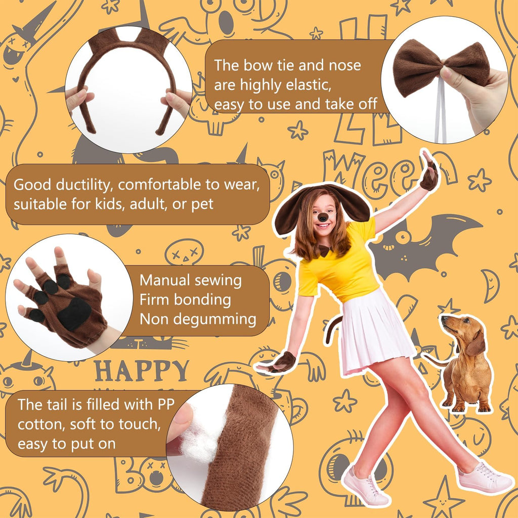 Coopay Puppy Dog Costume Set – 5-Piece Headband, Bow Tie, Tail, Fake Nose, and Paw Gloves