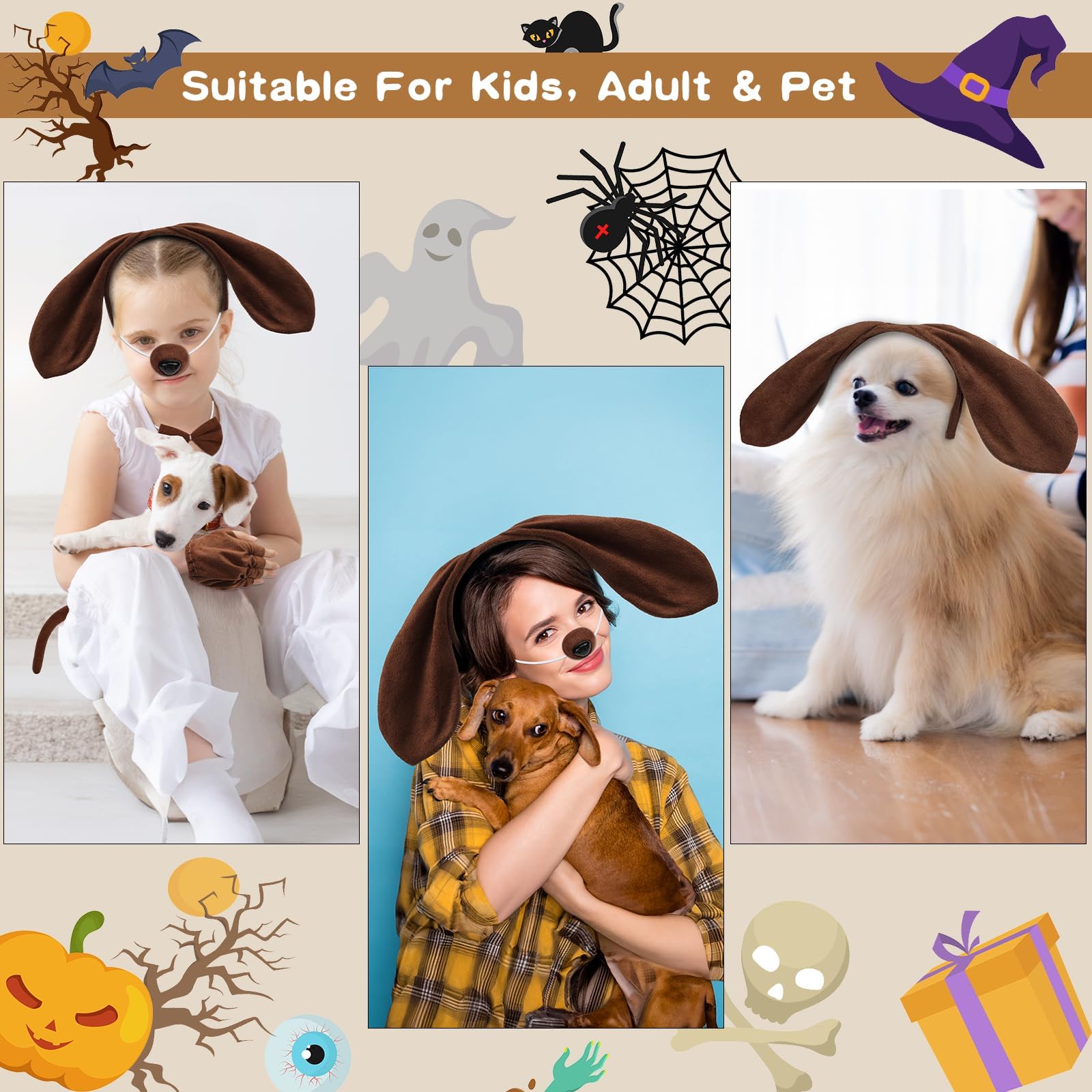 Coopay Puppy Dog Costume Set – 5-Piece Headband, Bow Tie, Tail, Fake Nose, and Paw Gloves