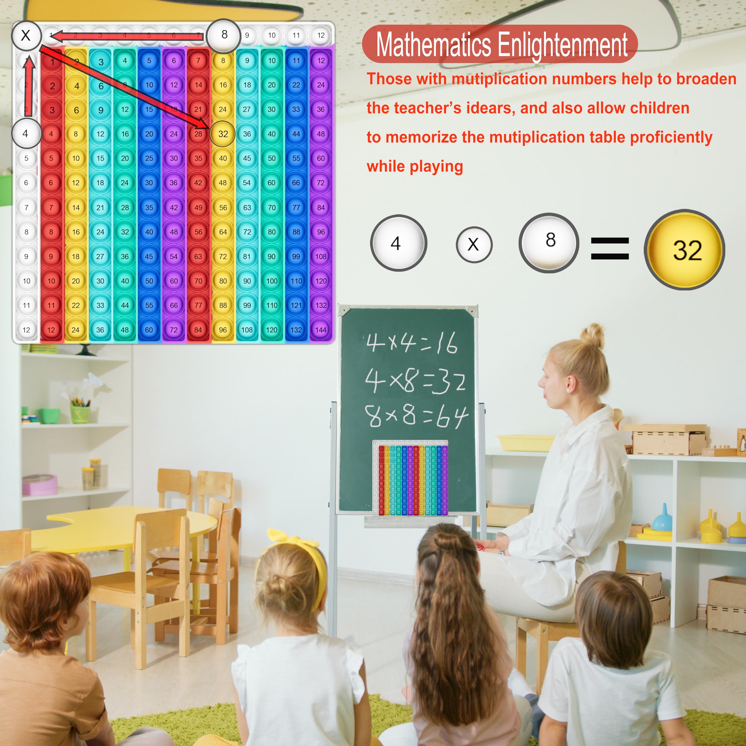 COOVA Multiplication Pop It – 12x12 Times Table Math Game Board for Kids Learning