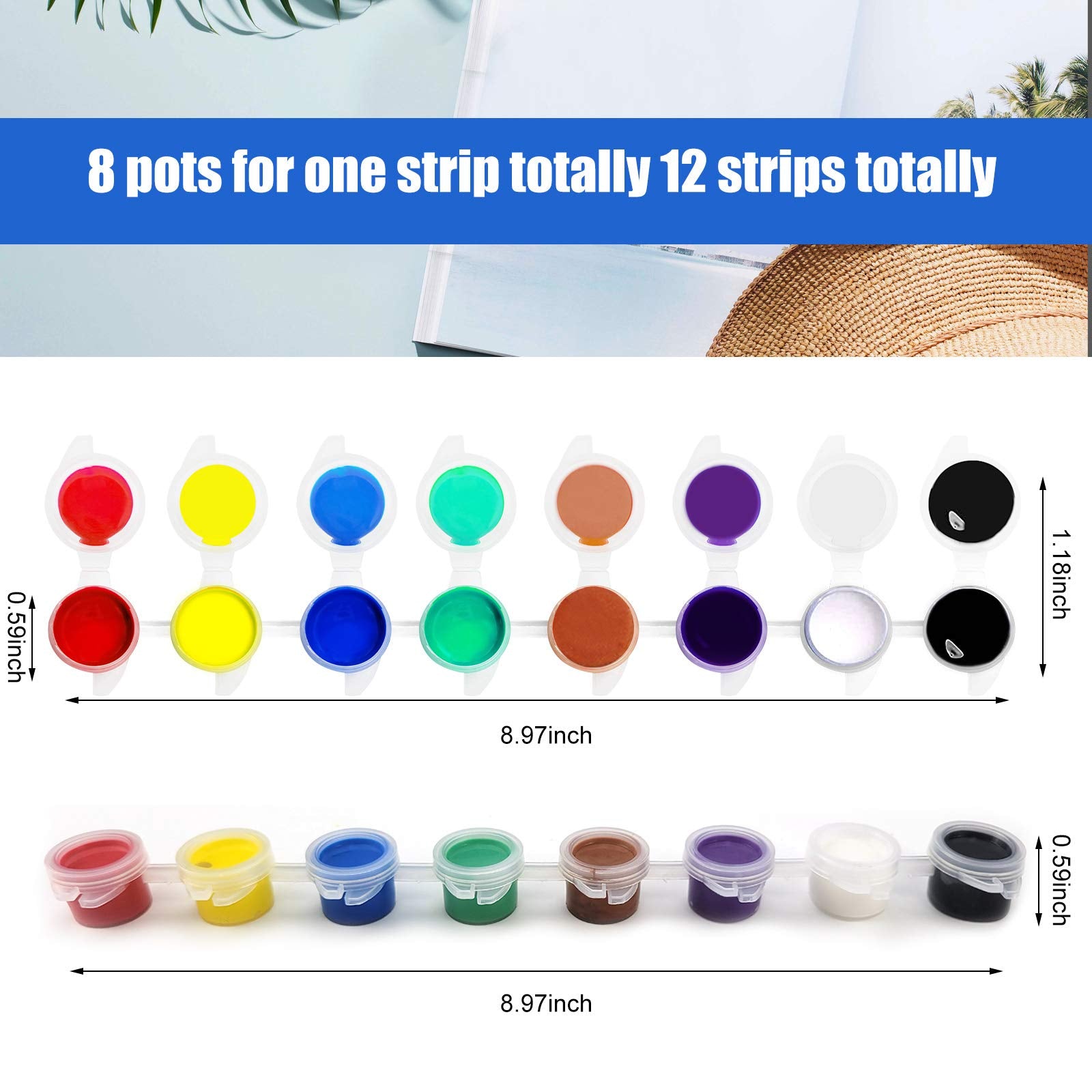 COSBAY Acrylic Paint Strips - 12 Bulk Sets of 8 Washable Colors with 12 Brushes, Non-Toxic Art Supplies for Kids & Adults, Party Favors