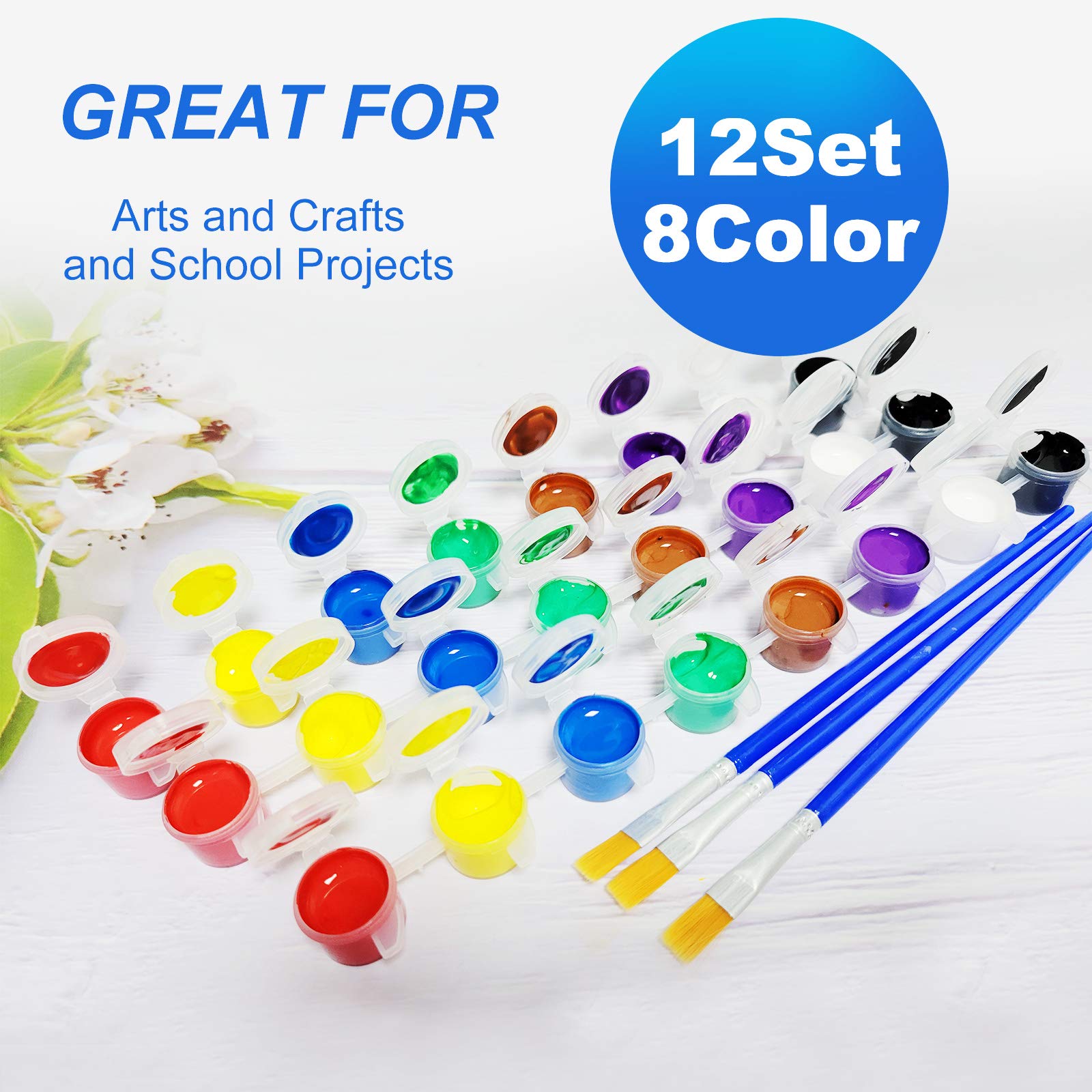 COSBAY Acrylic Paint Strips - 12 Bulk Sets of 8 Washable Colors with 12 Brushes, Non-Toxic Art Supplies for Kids & Adults, Party Favors