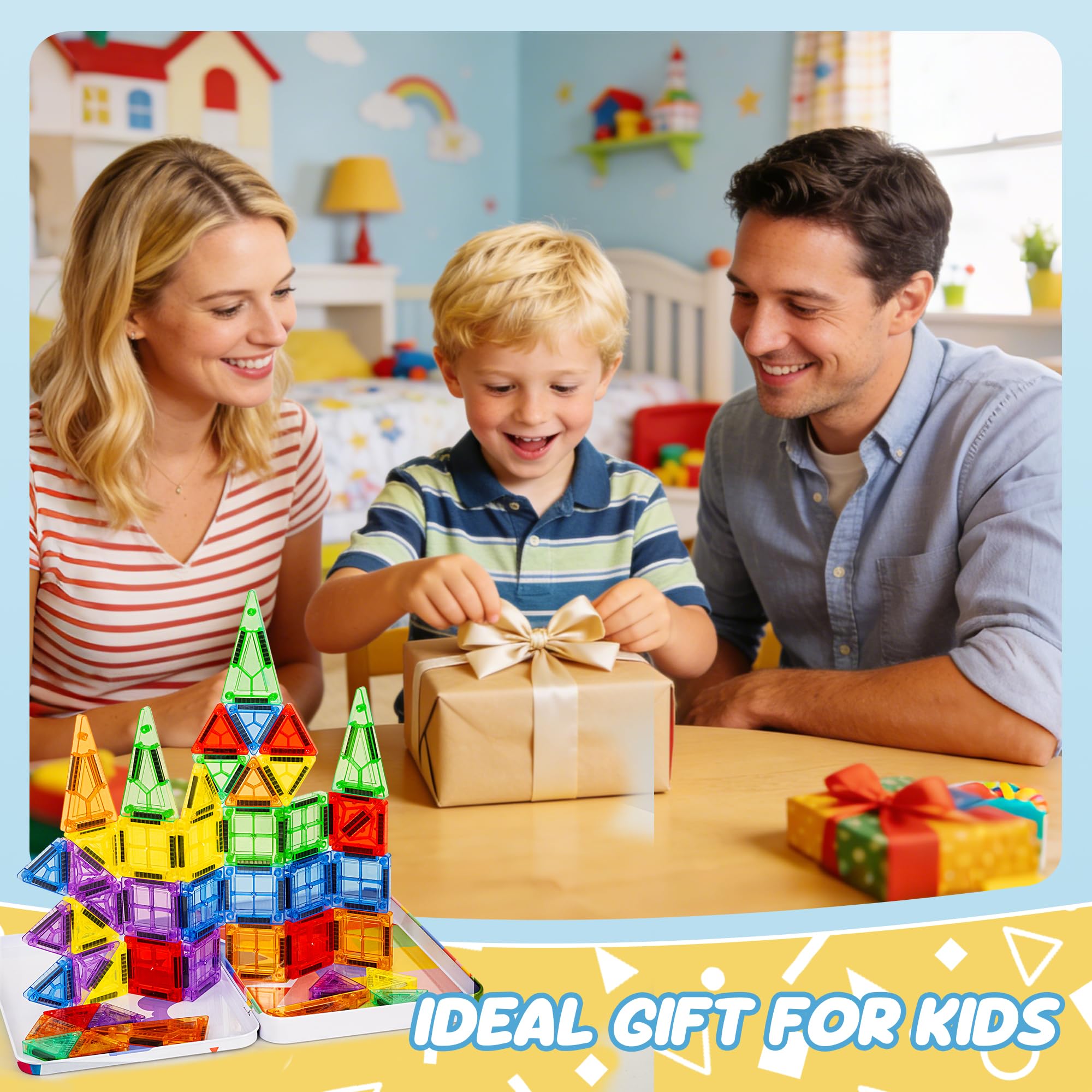 cossy Mini Magnetic Tiles 46-Piece Set with Iron Box – Travel-Friendly Building Blocks for Kids Ages 4-8