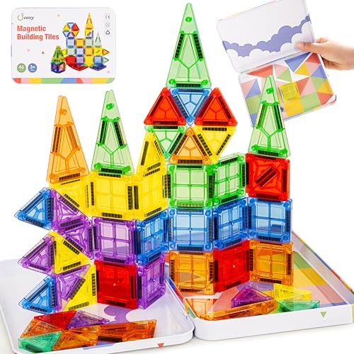 cossy Mini Magnetic Tiles 46-Piece Set with Iron Box – Travel-Friendly Building Blocks for Kids Ages 4-8
