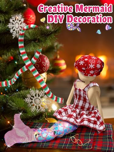 Cosweet Christmas Elf Doll Clothes Set - 8-Piece Outfit with Mermaid Skirt, Sleeping Bag, Chef Hat, Apron, Overalls, Dress, Glasses, Scarf