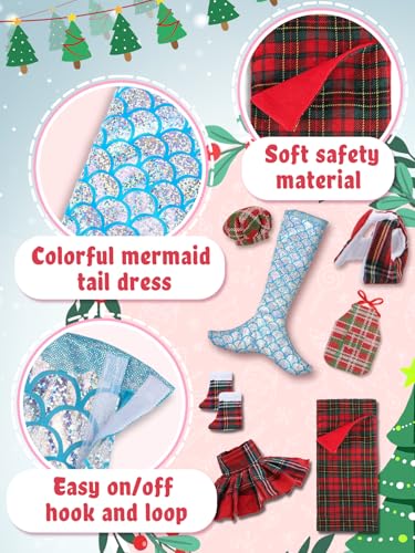 Cosweet Elf Doll Mermaid Chef Outfit Set - Includes Sleeping Bag, Apron, Skirt, Top, Shoes, Blue Mermaid Skirt - Christmas Decor Gift (Doll Not Included)