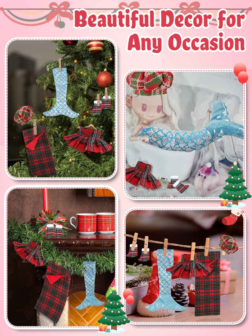 Cosweet Elf Doll Mermaid Chef Outfit Set - Includes Sleeping Bag, Apron, Skirt, Top, Shoes, Blue Mermaid Skirt - Christmas Decor Gift (Doll Not Included)