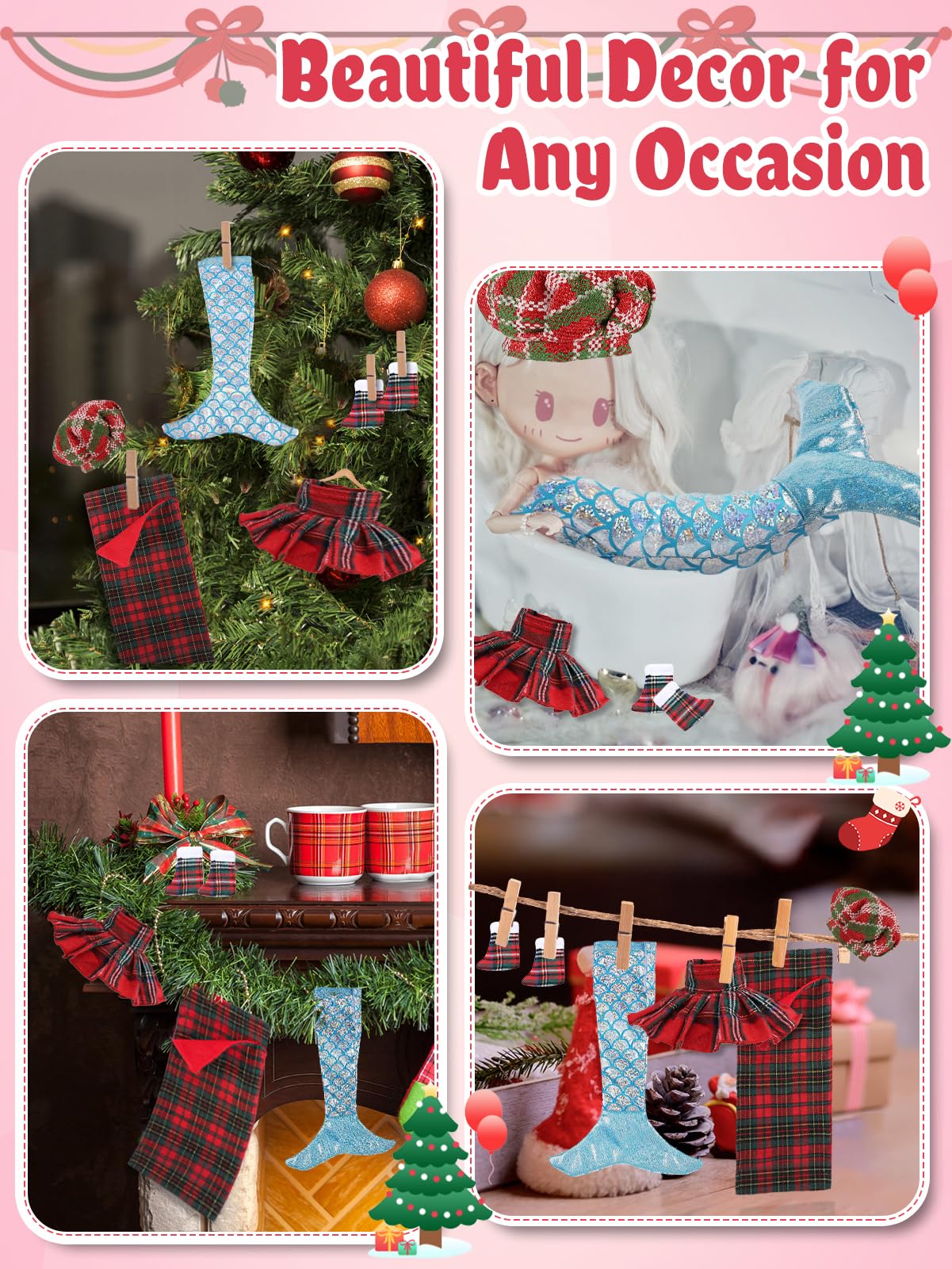Cosweet Elf Doll Mermaid Chef Outfit Set - Includes Sleeping Bag, Apron, Skirt, Top, Shoes, Blue Mermaid Skirt - Christmas Decor Gift (Doll Not Included)