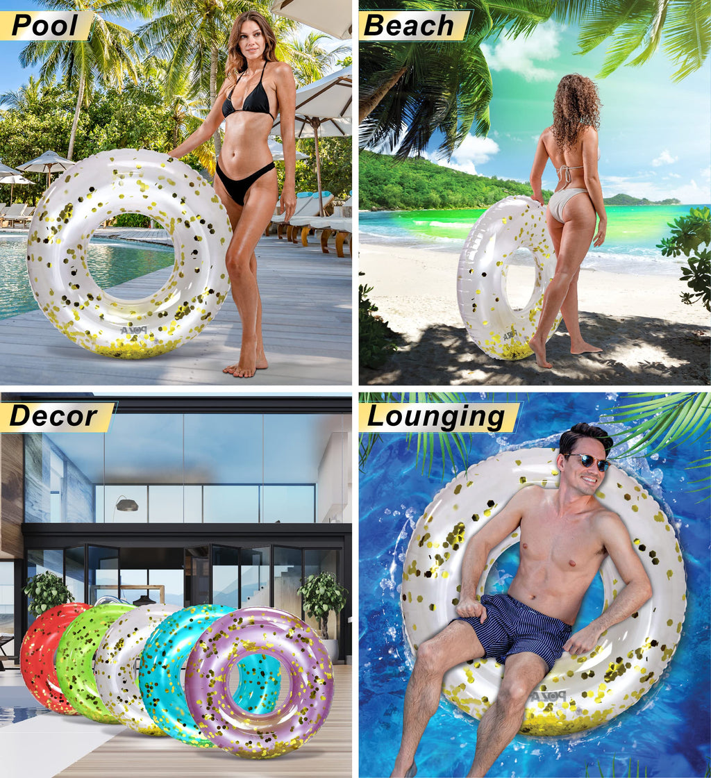 CoTa Global POZA Inflatable Pool Float Tube – Pearl White with Gold Confetti, 36-Inch Heavy Duty PVC Swim Ring for Kids & Adults