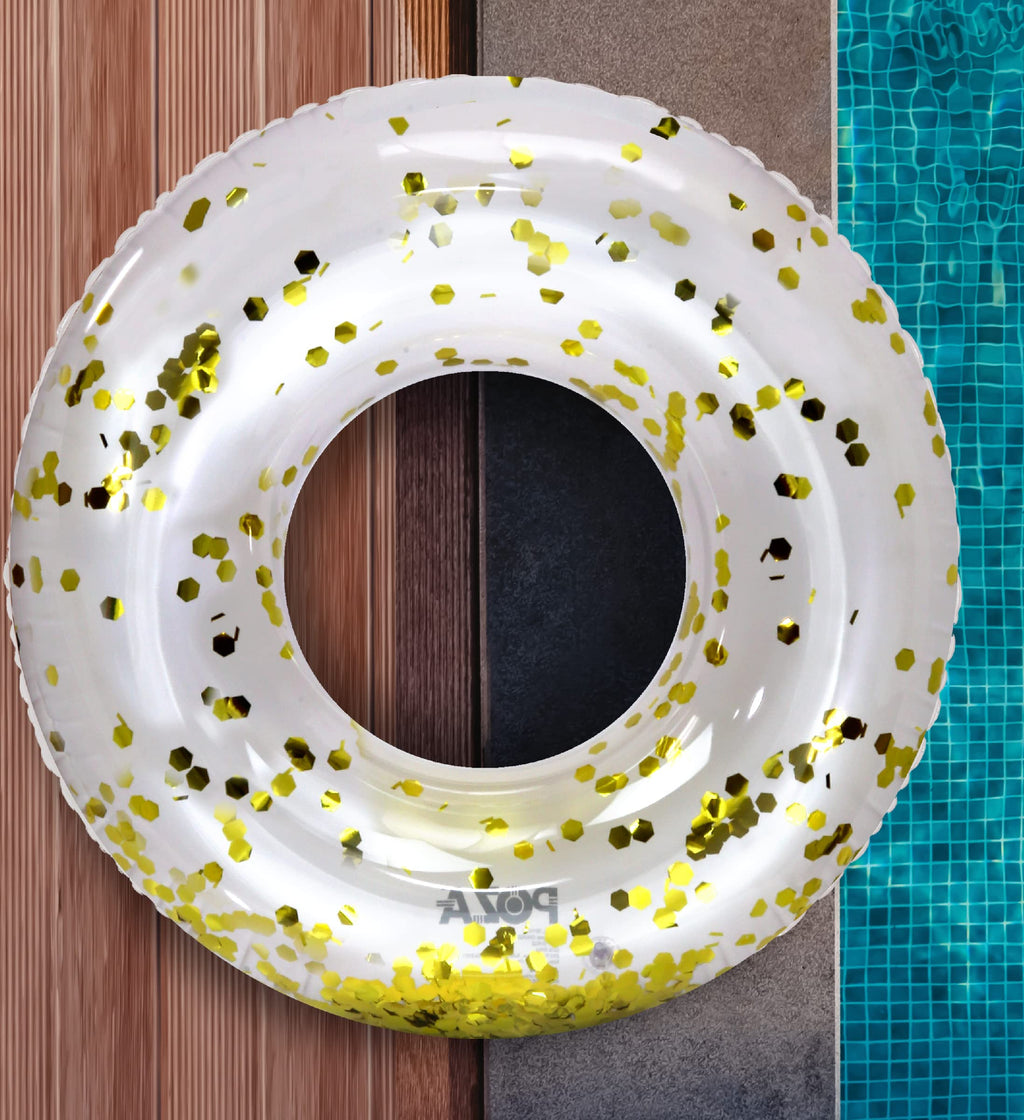 CoTa Global POZA Inflatable Pool Float Tube – Pearl White with Gold Confetti, 36-Inch Heavy Duty PVC Swim Ring for Kids & Adults