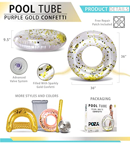 CoTa Global POZA Inflatable Pool Float Tube – Pearl White with Gold Confetti, 36-Inch Heavy Duty PVC Swim Ring for Kids & Adults