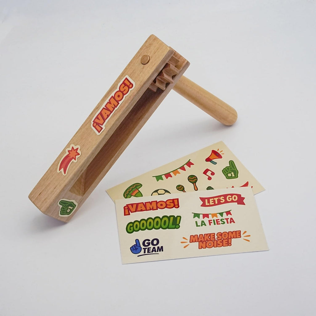 Cotinna Wooden Matracas Mexicanas 2-Pack – Loud Ratchet Noise Makers with Stickers – 5.4 x 5.7 in