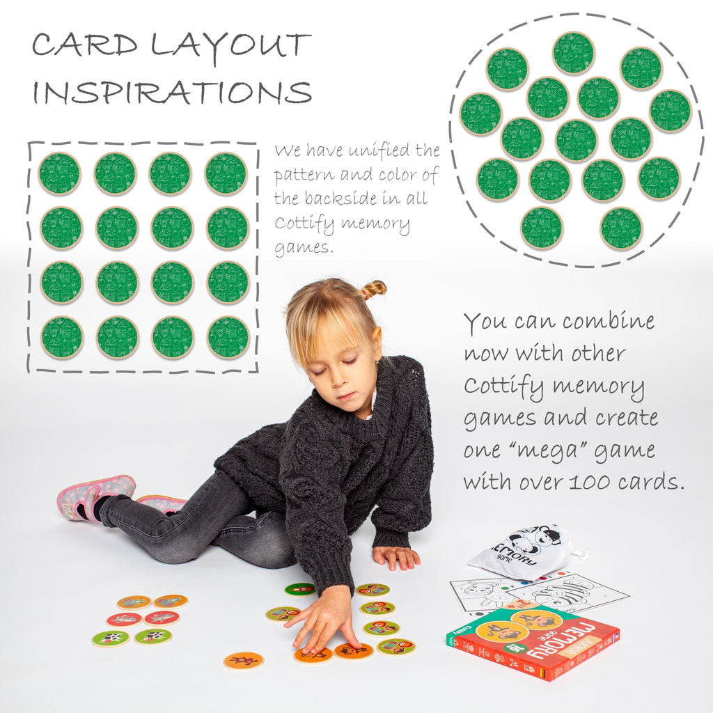 Cottify Wooden Memory Matching Game for Toddlers 2-4 Years - 16 Durable Basswood Cards with Carry Bag