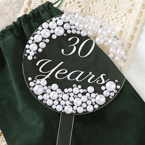 Coucoland 30 Years Cake Topper – Acrylic with Pearls and Rhinestones for Anniversary or Birthday