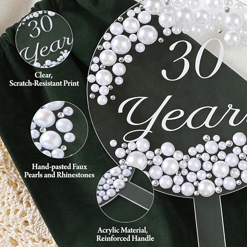 Coucoland 30 Years Cake Topper – Acrylic with Pearls and Rhinestones for Anniversary or Birthday