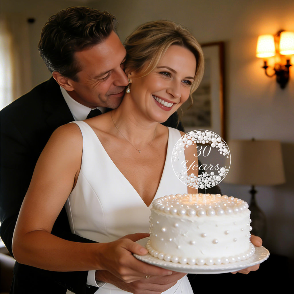 Coucoland 30 Years Cake Topper – Acrylic with Pearls and Rhinestones for Anniversary or Birthday