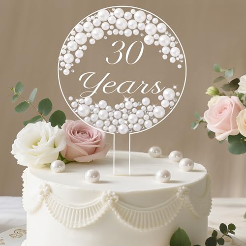 Coucoland 30 Years Cake Topper – Acrylic with Pearls and Rhinestones for Anniversary or Birthday