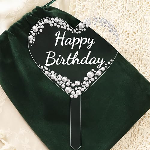Coucoland Heart Birthday Cake Topper – Acrylic with Rhinestones and Pearls