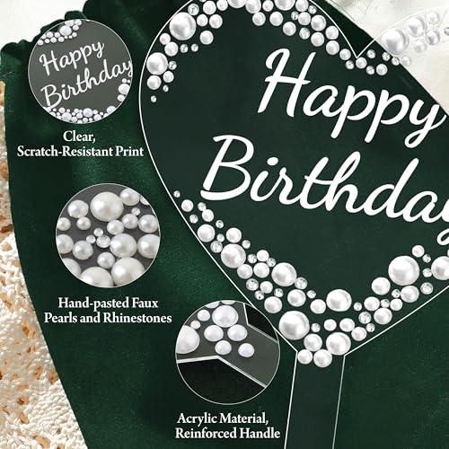 Coucoland Heart Birthday Cake Topper – Acrylic with Rhinestones and Pearls