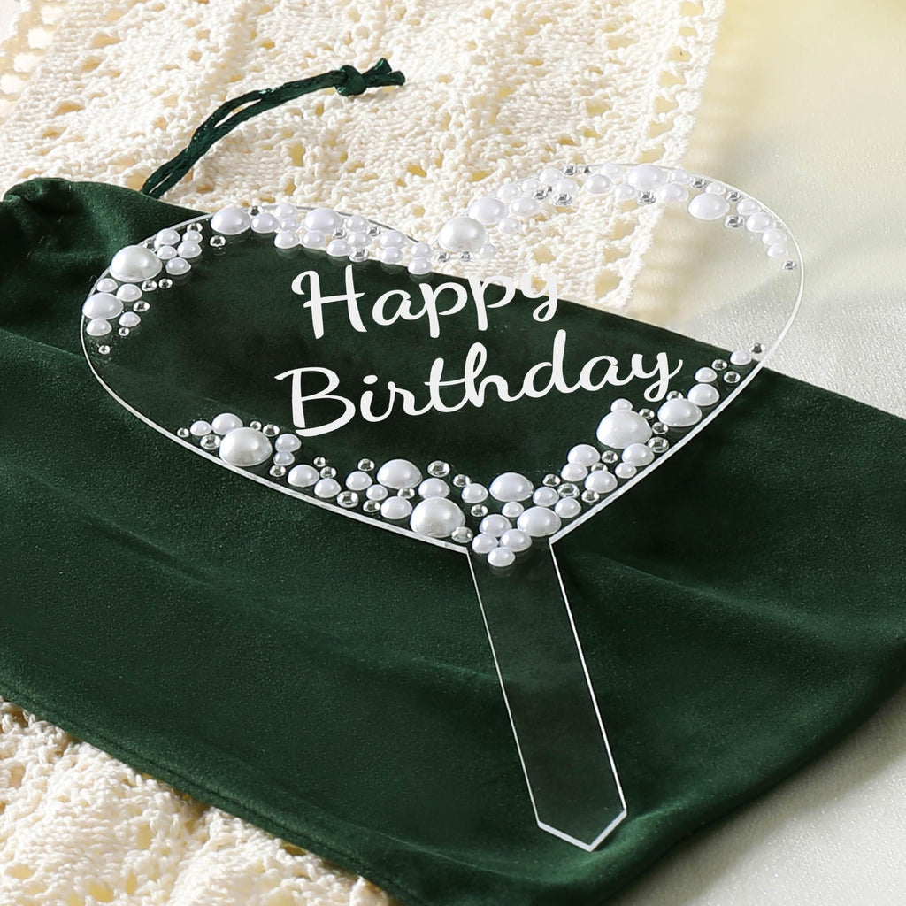 Coucoland Heart Birthday Cake Topper – Acrylic with Rhinestones and Pearls