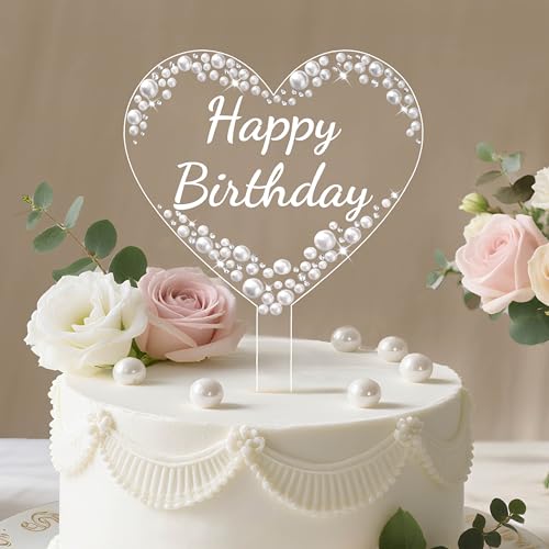 Coucoland Heart Birthday Cake Topper – Acrylic with Rhinestones and Pearls