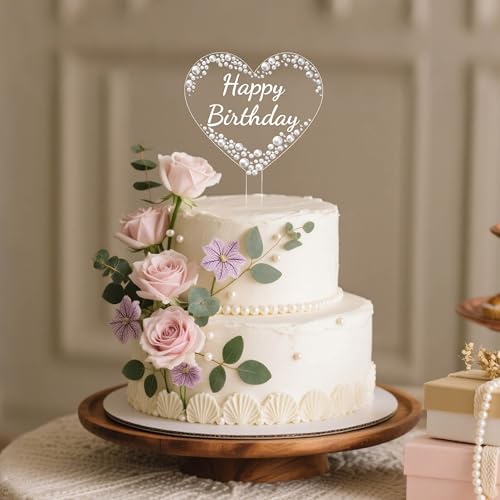 Coucoland Heart Birthday Cake Topper – Acrylic with Rhinestones and Pearls