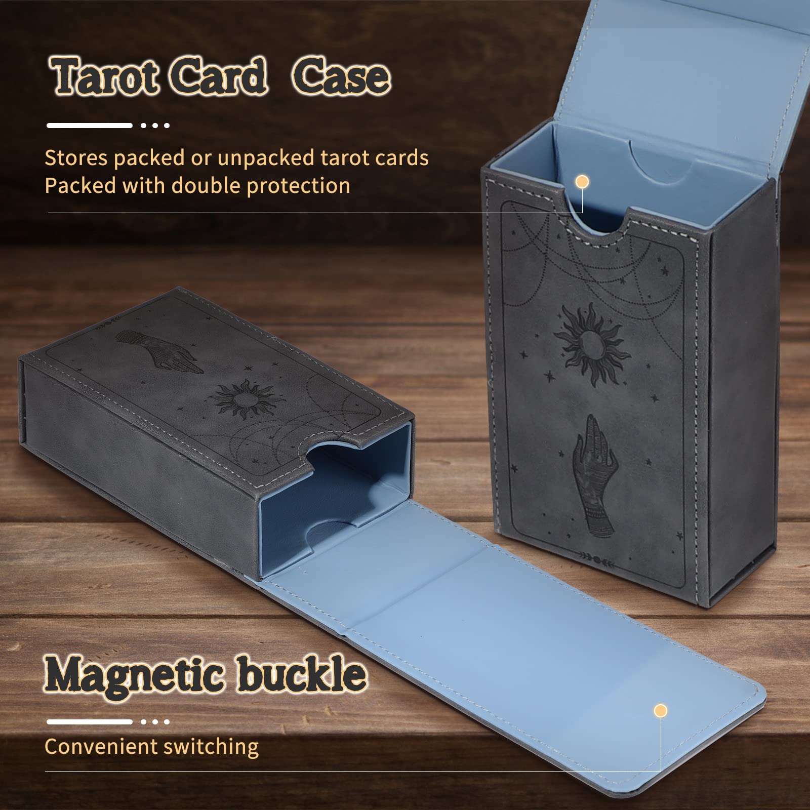 Coume PU Leather Tarot Card Case – Boho Sun & Hand Design, Fits Standard Decks, Magnetic Closure