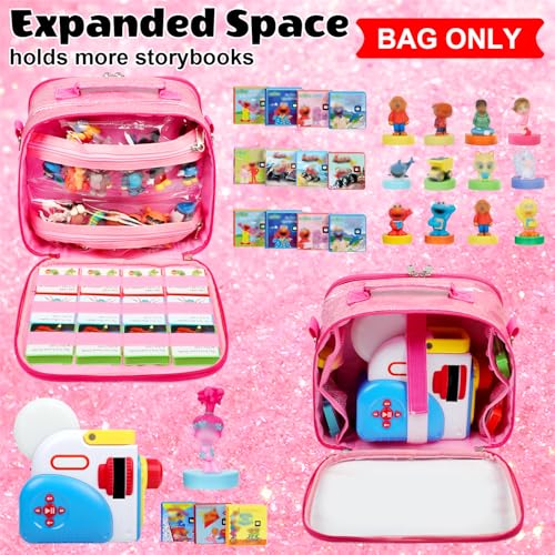 Covkev Carrying Case for Little Tikes Story Dream Machine – Pink Glitter Star Storage Bag, Waterproof PVC, 12 Elastic Straps, Portable (Case Only)