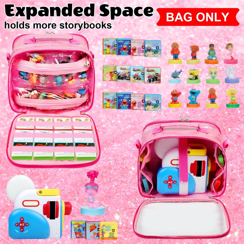 Covkev Carrying Case for Little Tikes Story Dream Machine – Pink Glitter Star Storage Bag, Waterproof PVC, 12 Elastic Straps, Portable (Case Only)