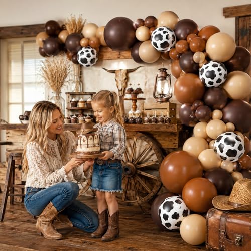 Cow Print Balloon Arch Kit - 102 Piece Farm Balloons in Nude Brown, Apricot, Tan for Kids Parties, Baby Showers, Graduation
