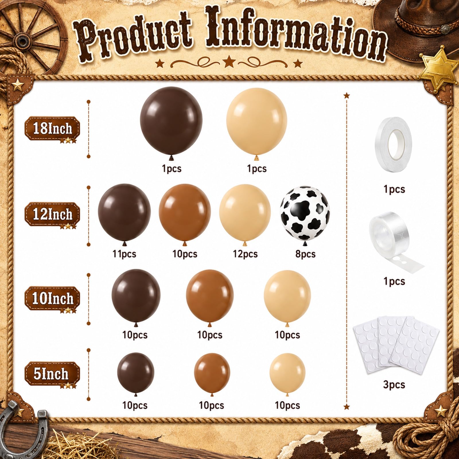 Cow Print Balloon Arch Kit - 102 Piece Farm Balloons in Nude Brown, Apricot, Tan for Kids Parties, Baby Showers, Graduation
