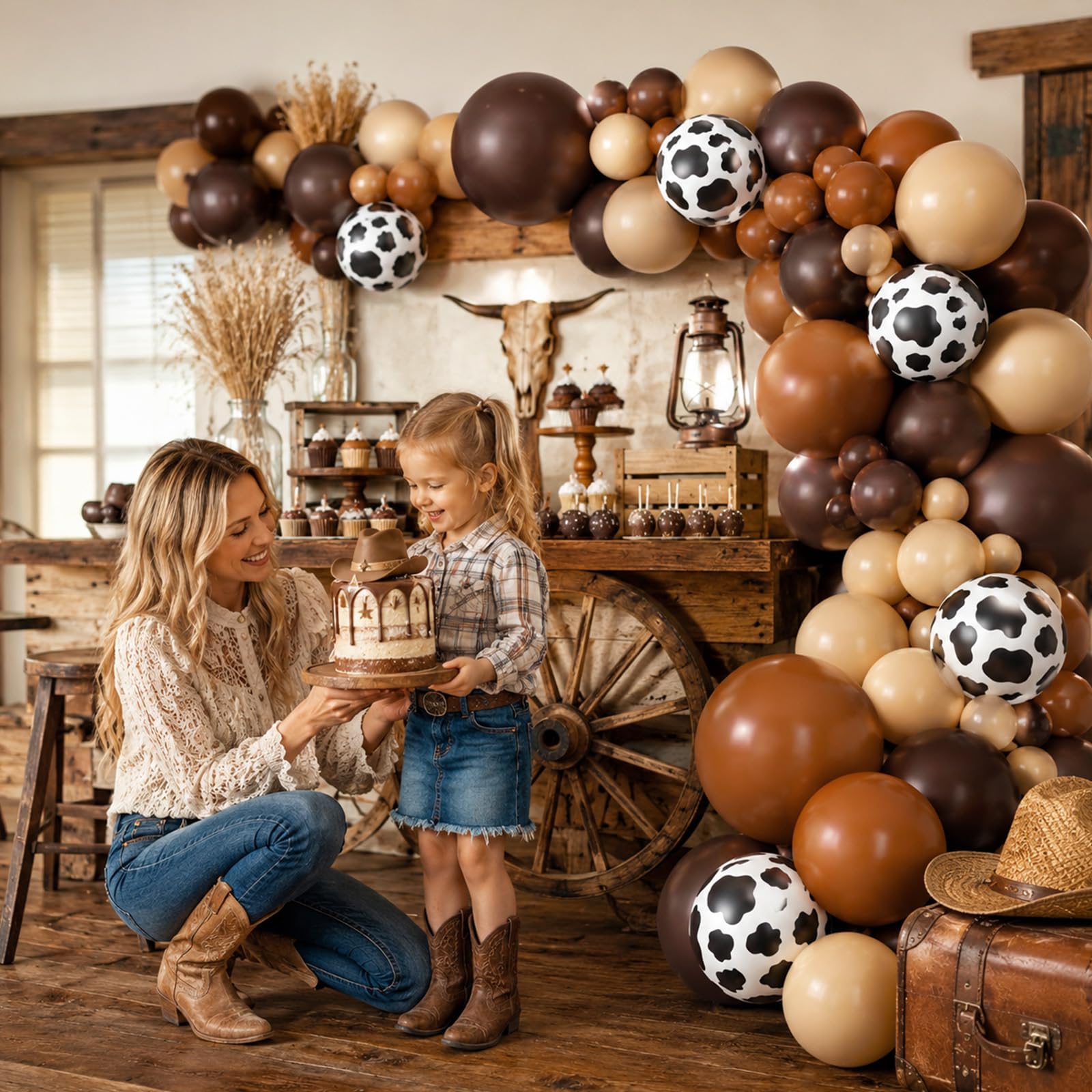 Cow Print Balloon Arch Kit - 102 Piece Farm Balloons in Nude Brown, Apricot, Tan for Kids Parties, Baby Showers, Graduation