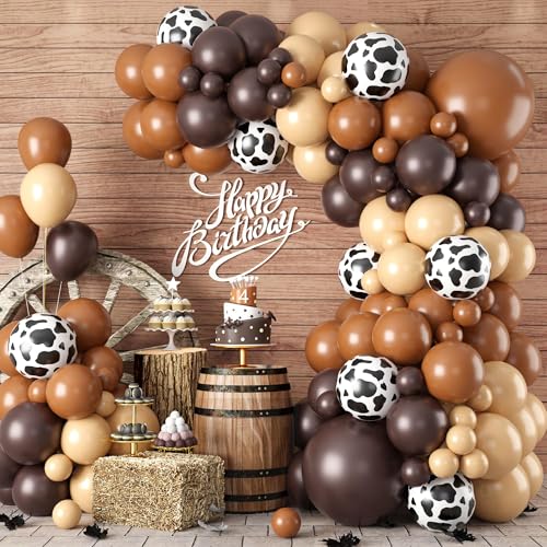 Cow Print Balloon Arch Kit - 102 Piece Farm Balloons in Nude Brown, Apricot, Tan for Kids Parties, Baby Showers, Graduation