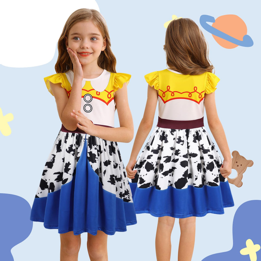 Cowgirl Costume for Girls Toddler Dress - Green White Cartoon Print Halloween Role Play Outfit