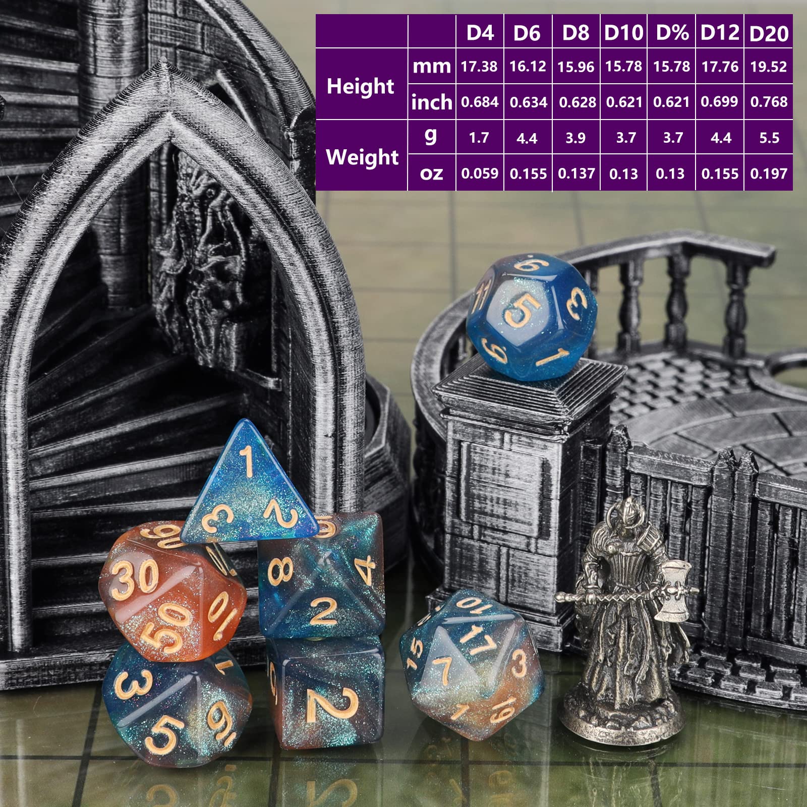 Coyeekn 49-Piece Polyhedral Dice Set – 7 Complete Sets for D&D and Tabletop RPGs