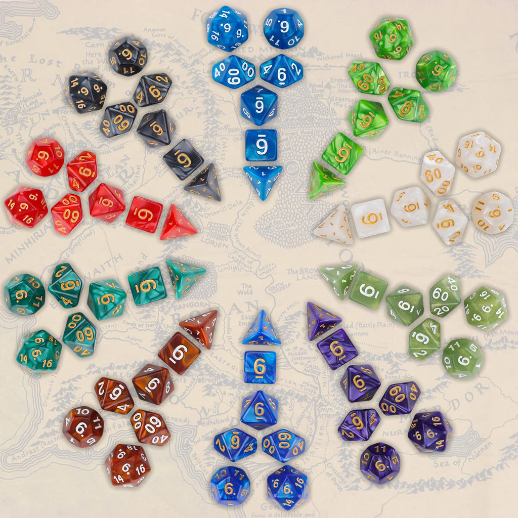 Coyeekn 70-Piece DND Dice Set: 10 Complete Polyhedral Sets (d4, d6, d8, d10, d12, d20) with Storage Pouch for RPGs