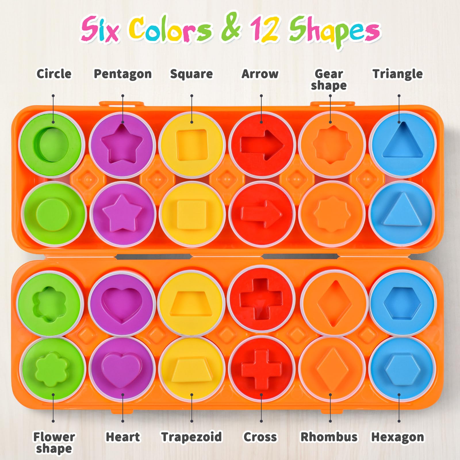 CPSYUB Montessori Matching Eggs – 12-Piece Color & Shape Sorting Toy for Toddlers 18 Months to 3 Years, BPA-Free ABS Plastic