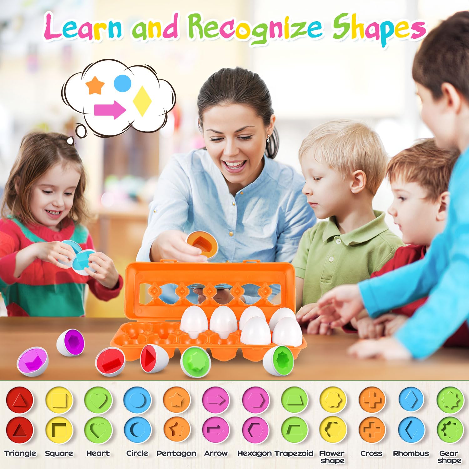CPSYUB Montessori Matching Eggs – 12-Piece Color & Shape Sorting Toy for Toddlers 18 Months to 3 Years, BPA-Free ABS Plastic