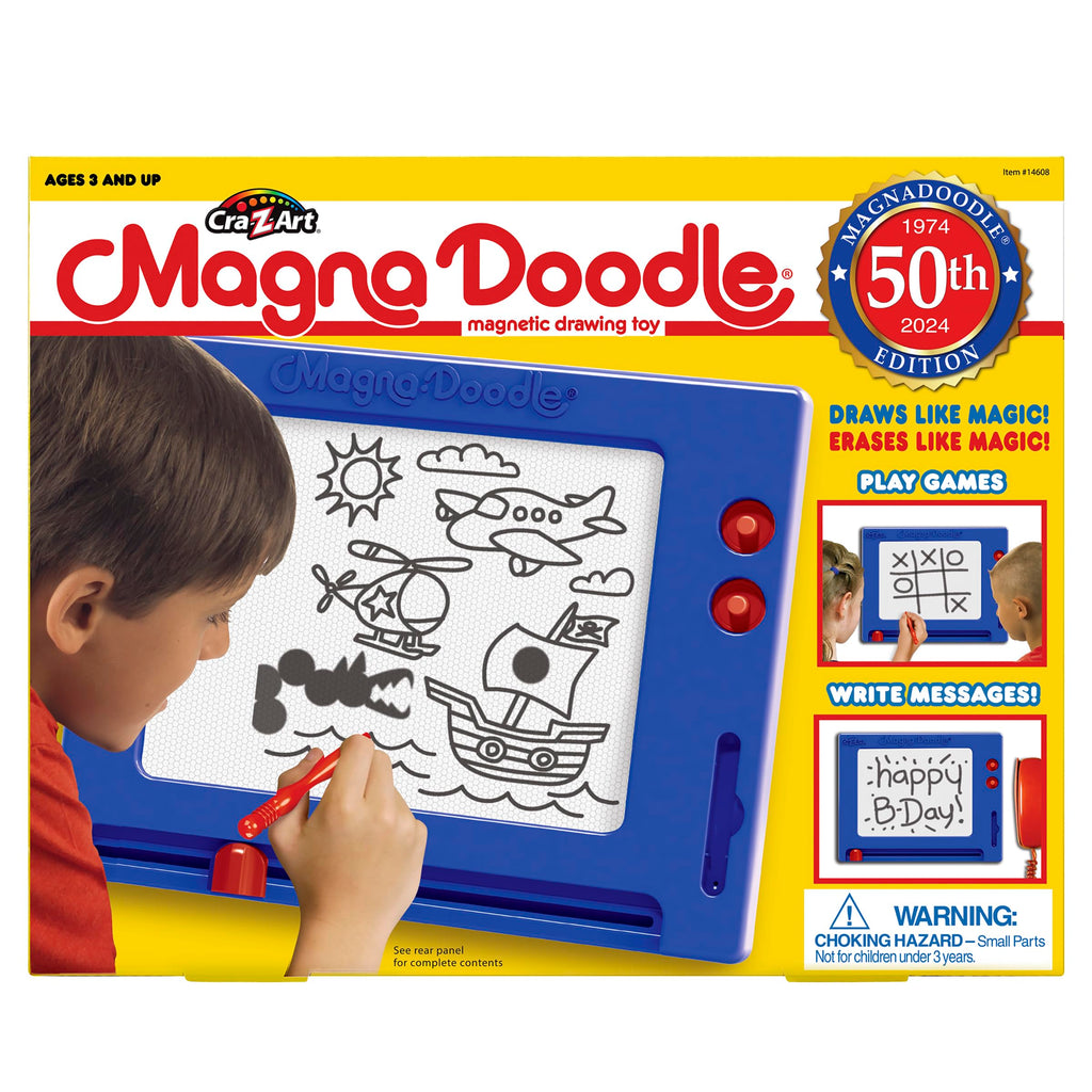 Cra-Z-Art Retro Magna Doodle – Classic Magnetic Drawing Board, Blue/White, Ages 3+