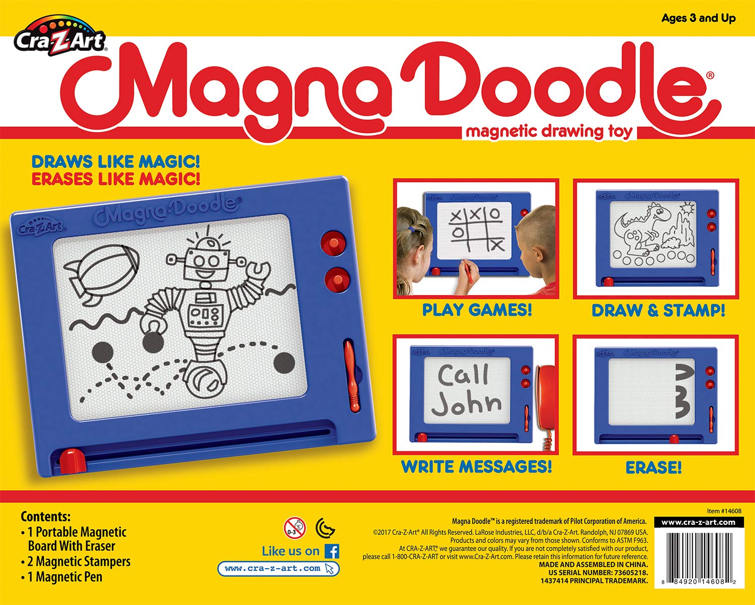 Cra-Z-Art Retro Magna Doodle – Classic Magnetic Drawing Board, Blue/White, Ages 3+