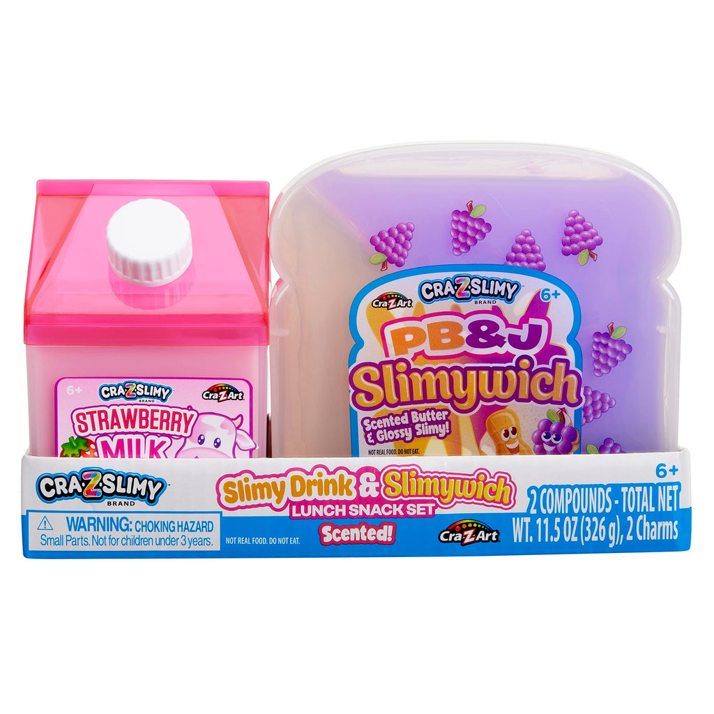 Cra-Z-Art Slimy Drink & Slimywich Lunch Snack Set – Scented Strawberry Milk & PB&J Slime for Kids Ages 6+