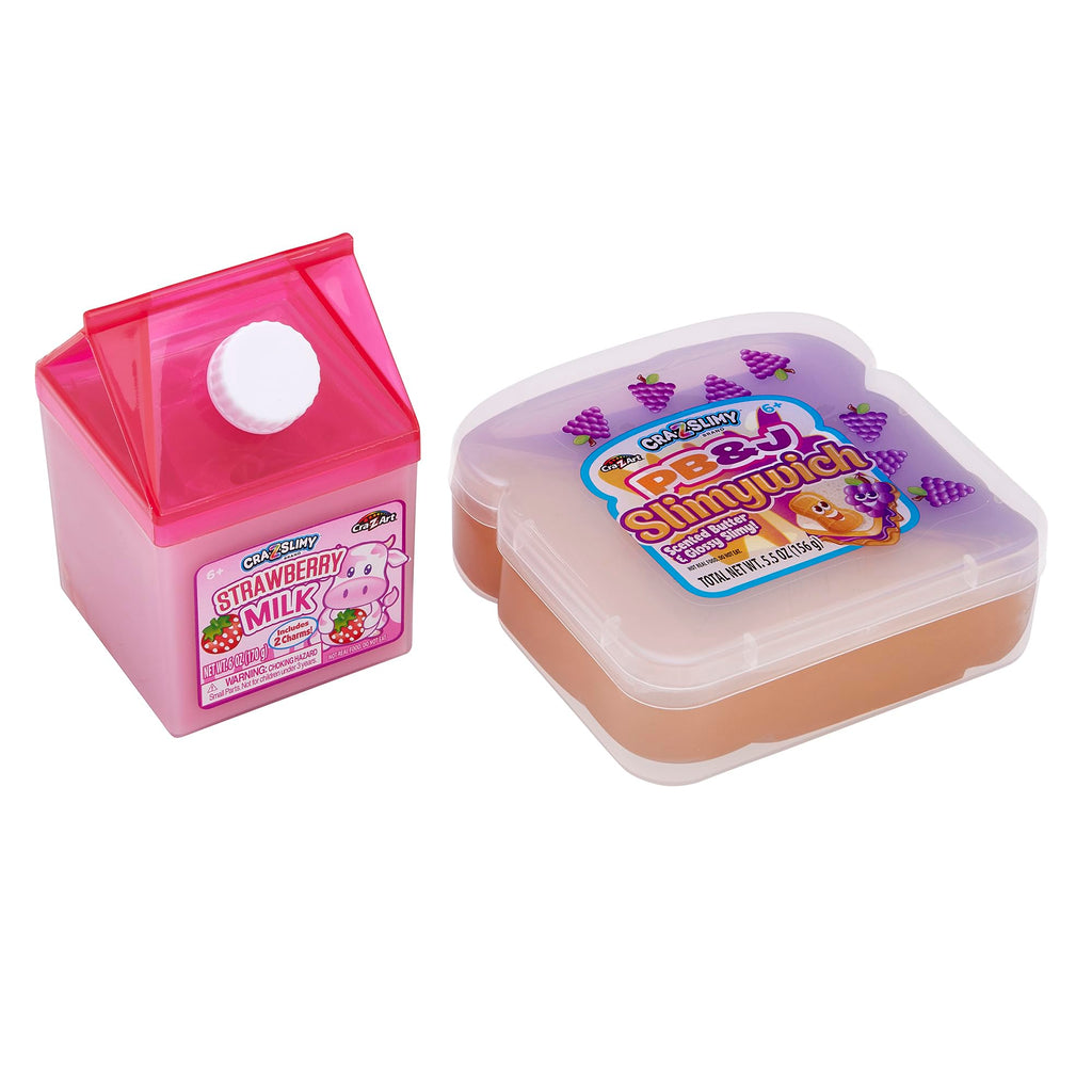 Cra-Z-Art Slimy Drink & Slimywich Lunch Snack Set – Scented Strawberry Milk & PB&J Slime for Kids Ages 6+