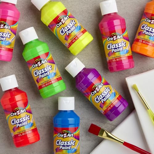Cra-Z-Art Washable Neon Paint Set - 8 Bottles of 4oz Each, Fluorescent Colors, Non-Toxic, Made in USA