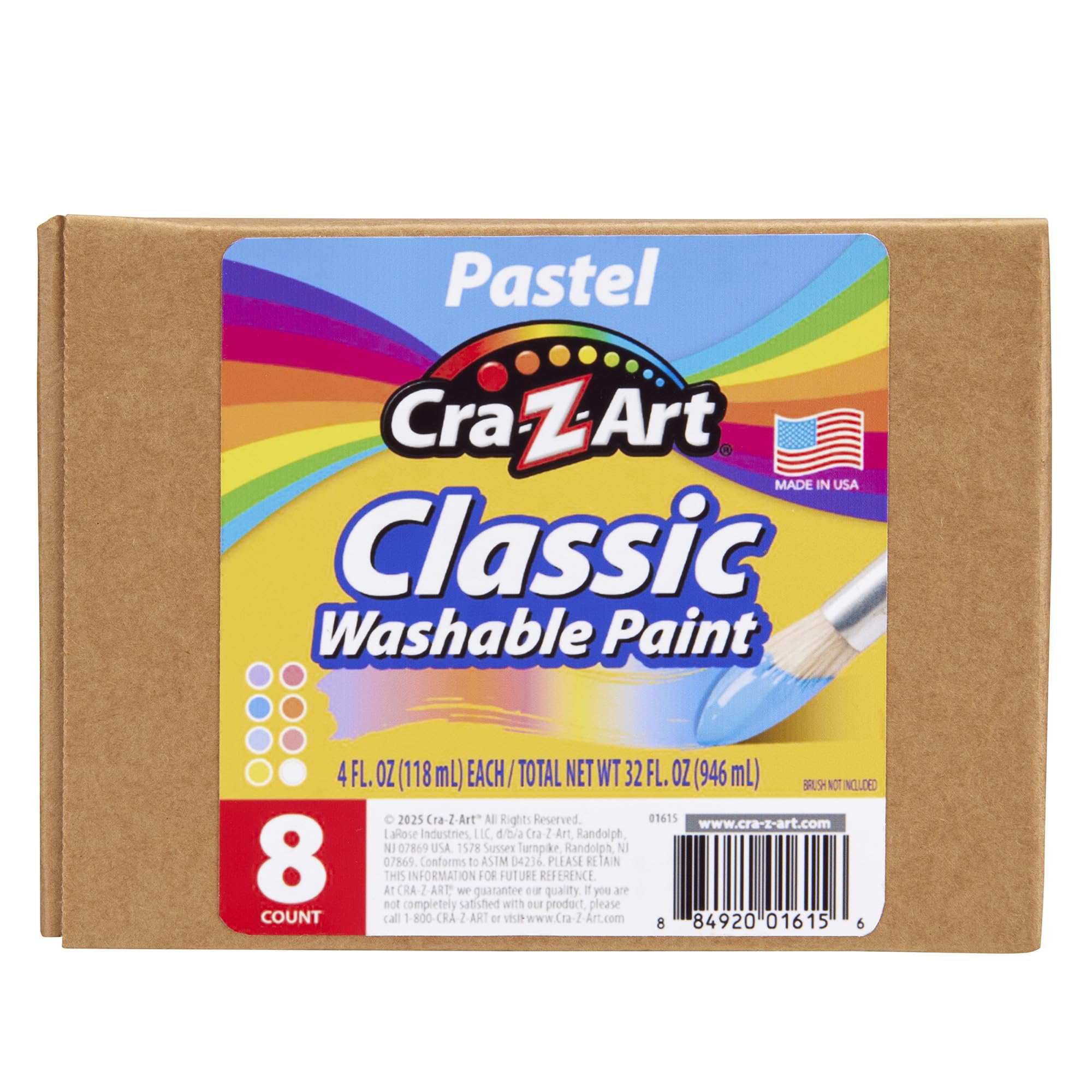 Cra-Z-Art Washable Pastel Paint Set – 8 Bottles of 4oz, Non-Toxic, Made in USA