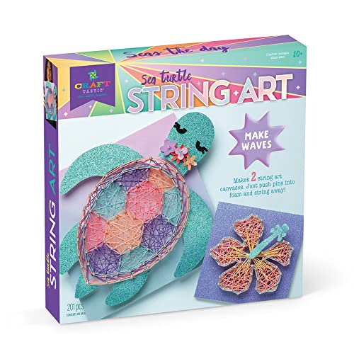 Craft-Tastic String Art Sea Turtle & Hibiscus Kit – 2 Foam Canvas Projects for Ages 10+