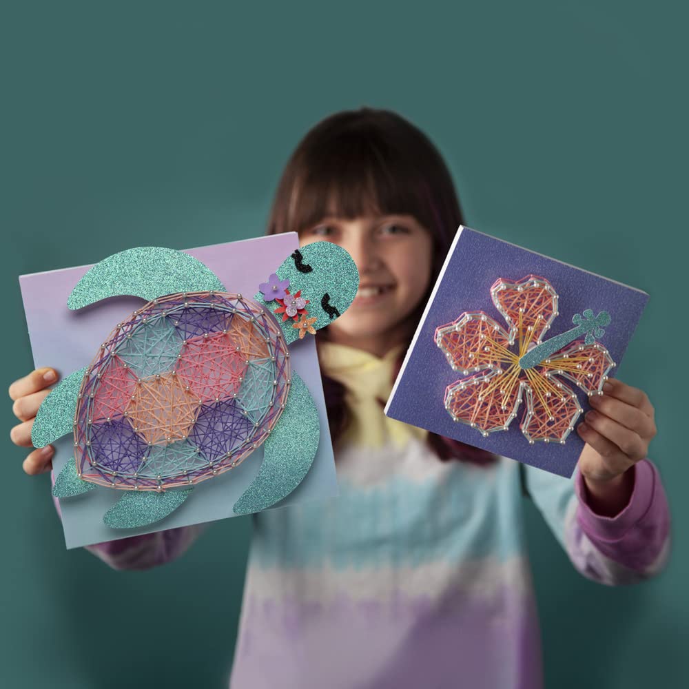 Craft-Tastic String Art Sea Turtle & Hibiscus Kit – 2 Foam Canvas Projects for Ages 10+