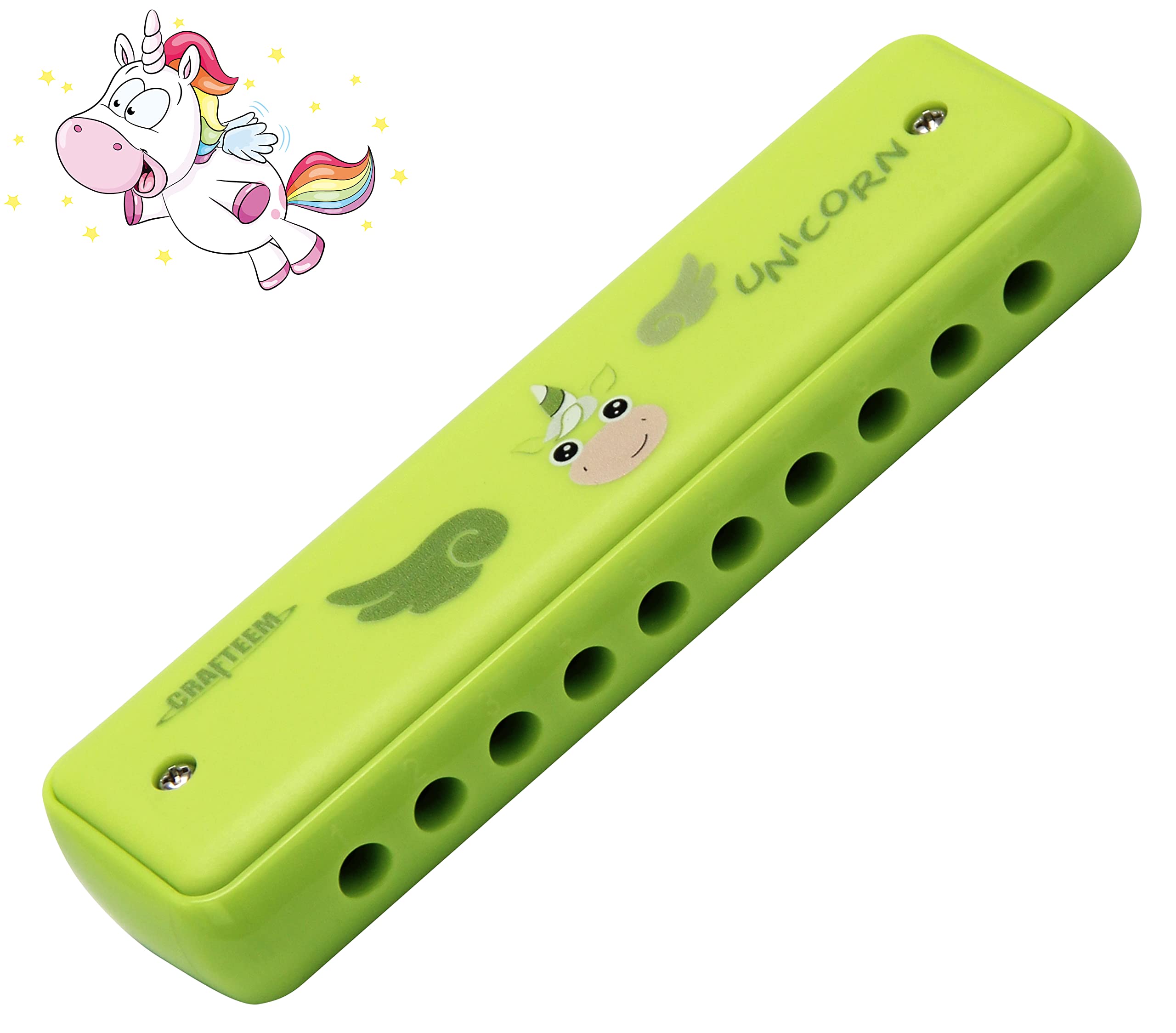 CRAFTEEM Color Blues Harmonica Key of C - 10 Hole 20 Tone Beginner's Instrument for Kids and Children, Green
