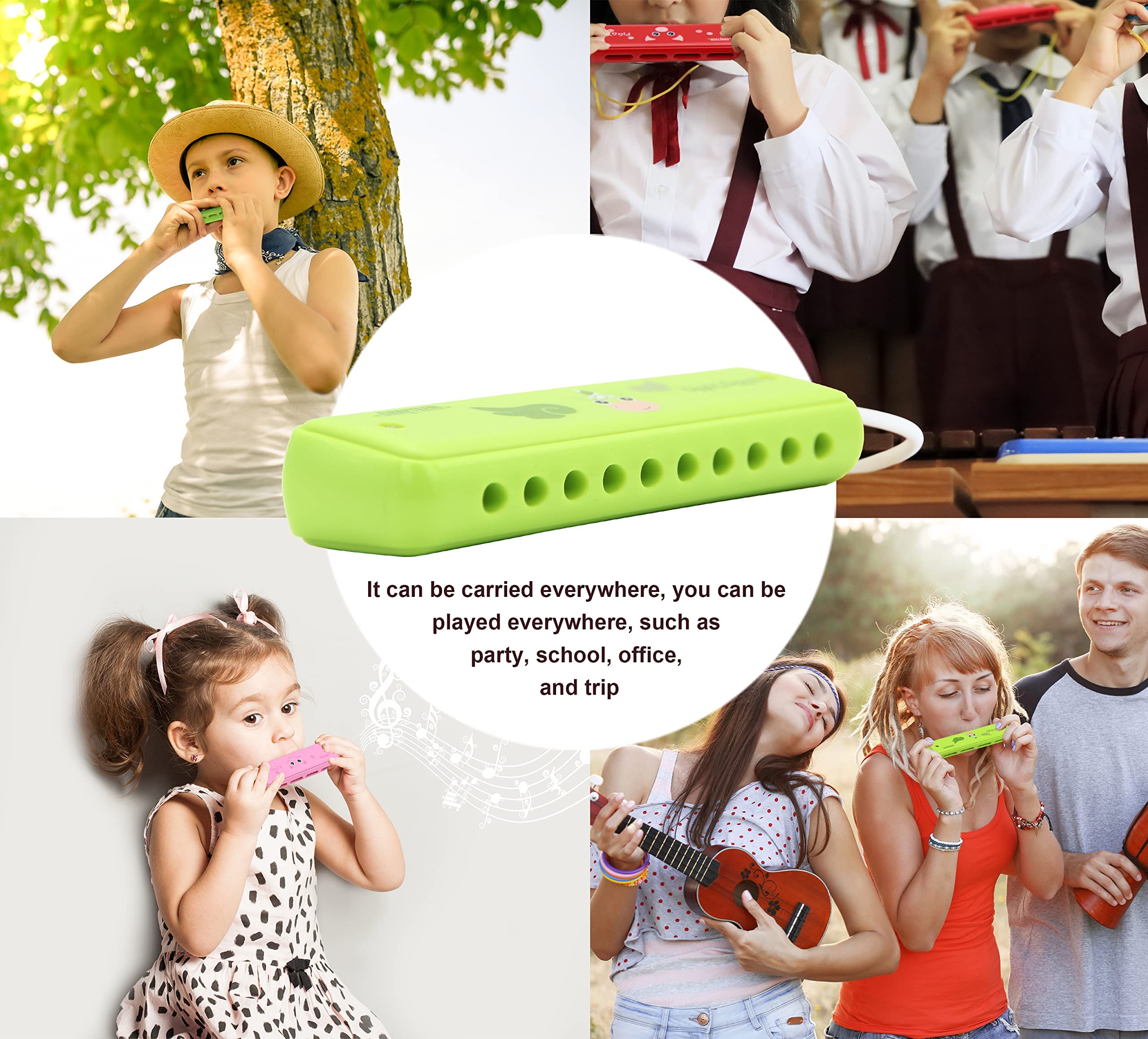 CRAFTEEM Color Blues Harmonica Key of C - 10 Hole 20 Tone Beginner's Instrument for Kids and Children, Green