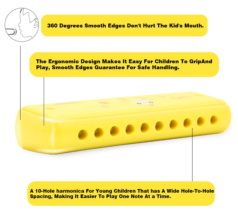 Crafteem Yellow Harmonica for Kids – Beginner-Friendly 10-Hole C Key Diatonic